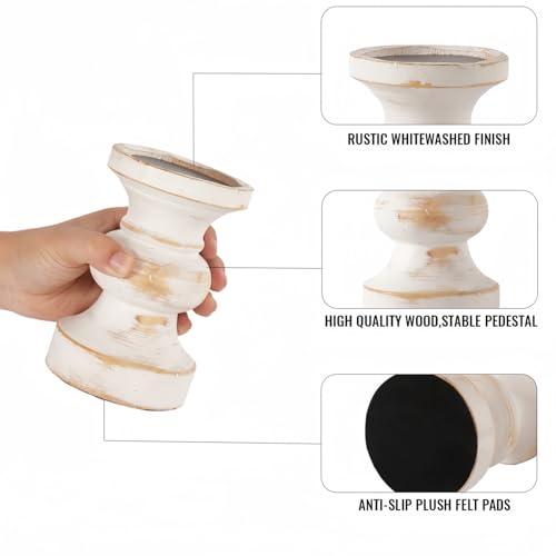 CedarLux Rustic Pillar Candle Holder, 6 Inch White Wooden Candlestick Holders, Farmhouse Candle Stands for Pillar Candle,Decorative Wood Candlestick Holders for Living Room, Table Centerpiece - size: 6"H