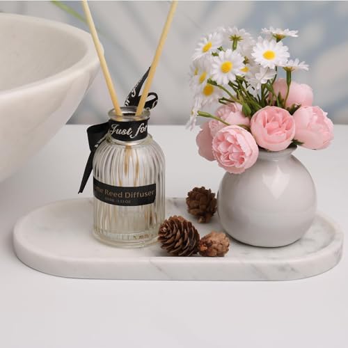 White Marble Vanity Tray for Bathroom Counter, 10"x5" Decorative Tray for Perfume, Candles, Stone Jewelry Dish Tray (White, 9.8X4.7) - color: White