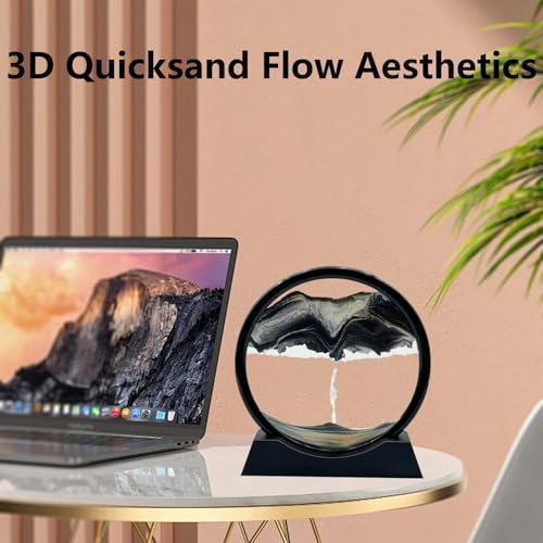 AzureLeap Moving Sand Art Liquid Motion, 3D Deep Sea Sandscape Color Quicksand Decor, Round Glass Moving Sand Art Picture Relaxing Desktop Home Office Work Decor (7 inch-Black) - color: BLACK, size: 7 inch
