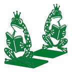 Peacoblue Metal Bookends for Shelves, Modern Decorative Heavy Duty Study Book Ends Stoppers for Office, Desk, Shelf, Room 5.3"x4.3"x7.9" Cast Iron Simple Tall Bookends 1 Pair (Reading Green Frog) - style: Reading Green Frog