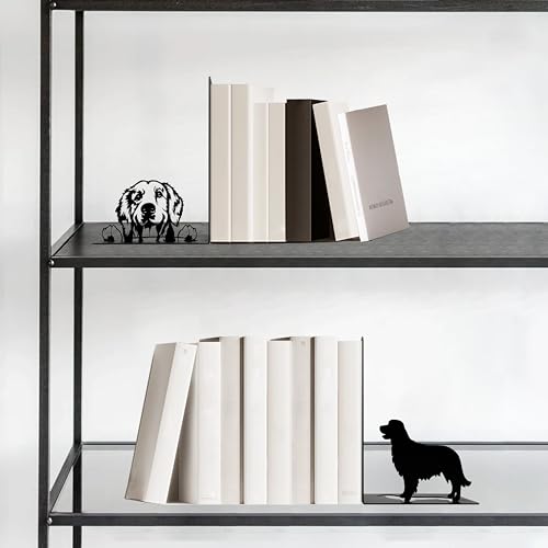 Golden Retriever Bookends Decor – Gifts with Black Modern Bookends, Decorative Bookends for Shelves – Unique Book Stopper for Shelves (Golden Retriever) - color: Golden Retriever