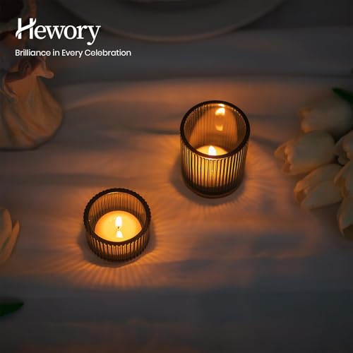 Hewory Glass Tealight Candle Holder: 24 Pcs Dark Green Votive Tea Lights Candle Holder, Ribbed Tea Light Holders Fall Decorations for Thanksgiving Table Centerpiece Wedding Party Home Decor - color: Dark Green, size: 24PCS