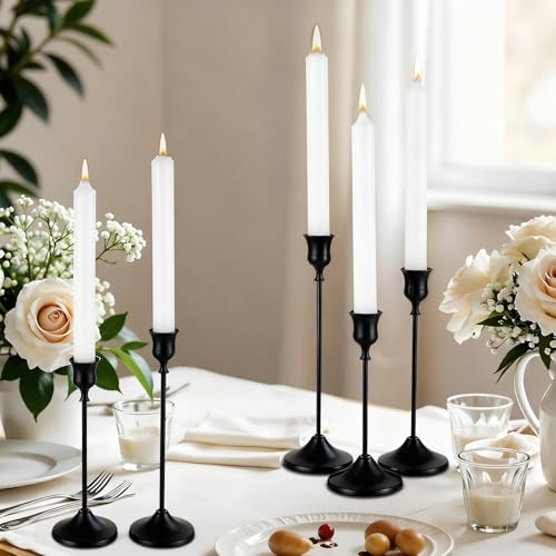 12 Pack Black Candlestick Holders, Vintage Taper Candle Holders Set in 3 Sizes for Dining Table, Fireplace, Party Decor - color: Black