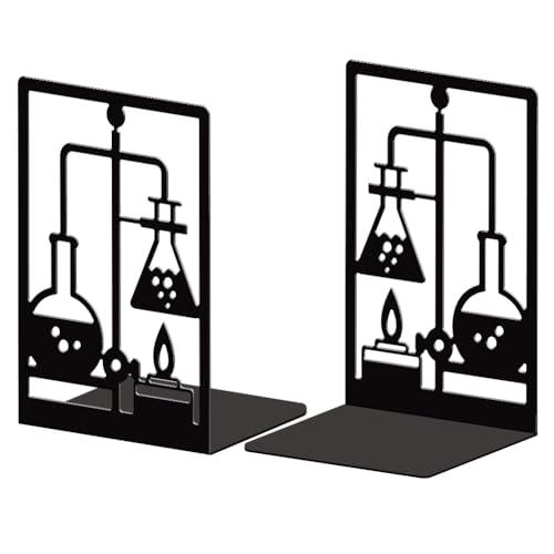 Peacoblue Metal Bookends for Shelves, Modern Decorative Heavy Duty Study Book Support Stoppers for Office, Desk, Shelf, Room 5.3"x4.3"x7.9" Cast Iron Bookends, 1 Pair (Chemistry and Lab Bottles) - style: Chemistry and Lab Bottles