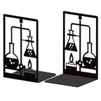 Peacoblue Metal Bookends for Shelves, Modern Decorative Heavy Duty Study Book Support Stoppers for Office, Desk, Shelf, Room 5.3"x4.3"x7.9" Cast Iron Bookends, 1 Pair (Chemistry and Lab Bottles) - style: Chemistry and Lab Bottles