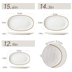 Ceramic Oval Serving Platter with Brown Rim: 15.6/14.3/12.9 Inch Large Serving Dishes for Entertaining Party, Turkey, Steak, Ham, Microwave Dishwasher Safe - color: White, size: Oval