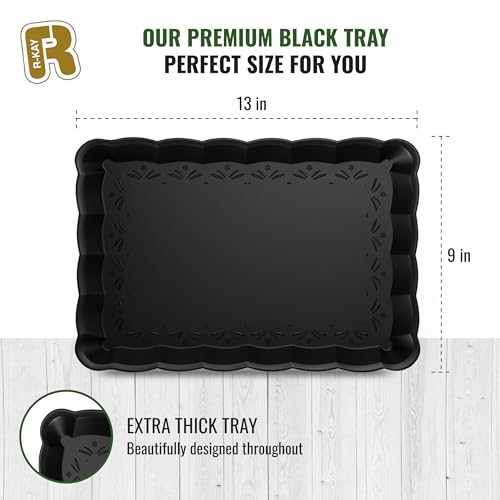 6 Pack Black Plastic Serving Trays - 9 x 13 Party Serving Trays and Platters - Black Serving Tray - Serving Platter Tray for Party - color: Black
