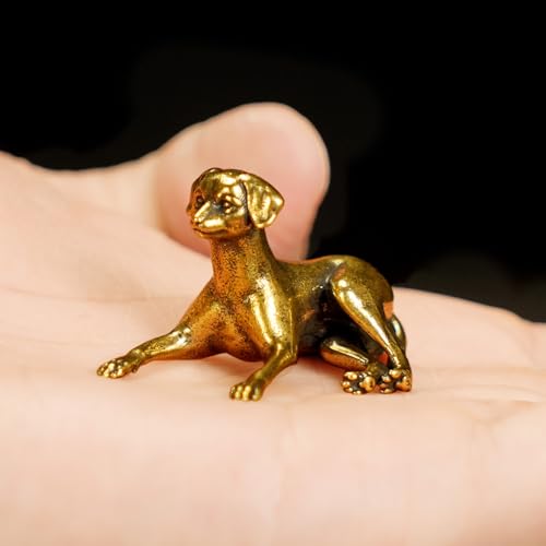 CHOVY Retro Crawling Dog Sculpture-Stretched Neck Pose, Handcrafted 100% Solid Brass-Ideal Home Decor Desk Ornament Collectible Art Piece Office Desk Accent Artistic Scene Decoration - style: Lying Dog