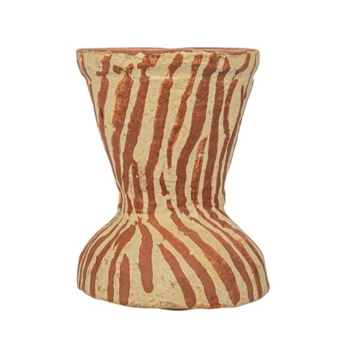 Creative Co-Op Round Decorative Hand-Painted Paper Mache Taper Holder, Brown and Beige