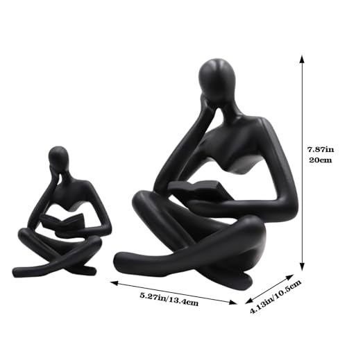 Gold Reading Women Statue, Thinker Sculptures, Abstract Art Ornament, Modern Aesthetic Figurine Decoration, Suitable for Home Living Room Bedroom Office Shelf Table Desk Bookshelf Decor (Black Left) - color: Black Left, size: Large