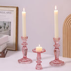 Pink Candlestick Holders Set of 6, Taper Candle Holders, 4.3" H & 6.3" H Glass Candle Holder for Candlesticks & Pillar Candles, Candle Holder for Table Centerpieces, Wedding and Mother's Day - color: Pink