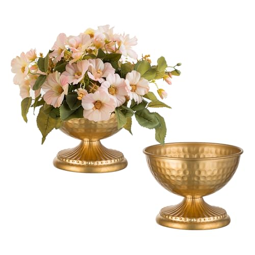 Sziqiqi Gold Urn Vase for Flowers - Wedding Table Decoration Centrepieces Set of 2 Vintage Metal Vases for Artificial Flowers Small Hammered Vase for Birthday Party Christmas Anniversary - color: Gold, size: 4.3in - 2 Pcs