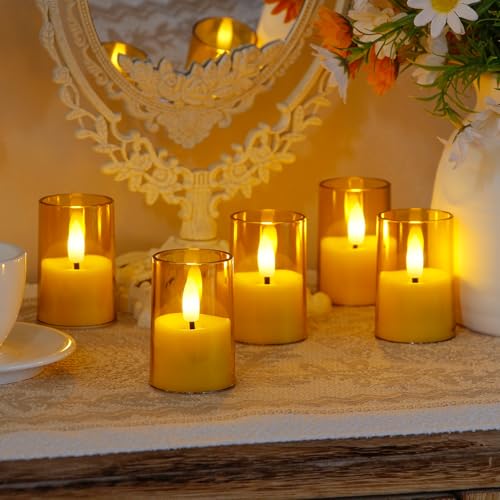 Flameless Small Tea Light LED Candles, Acrylic Battery Operated Votive 1.7" x2.5" with Remote Control and Timer, Tealight Amber Flickering Warm Light Pack of 15 Electric Long Lasting - color: Amber, size: 15 x 2.5"