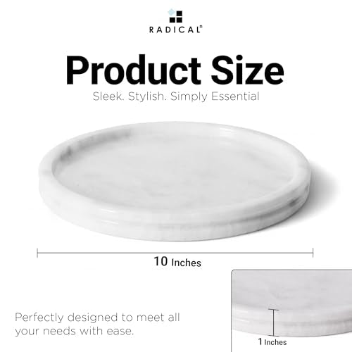 Radicaln Marble Serving Tray 10" Inches White Handmade Round Tray for Party Modern Fruit and Serving Bowl for Entertaining, Candle Dish and Plate for Kitchen