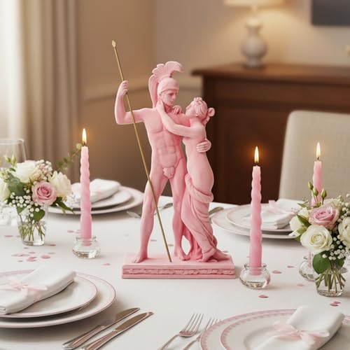Velvet Flocked Statue Ares & Aphrodite, Flocked Sculpture Mythological Symbolism Figurine for Living Room, Bookshelf, Offices, Table Decor (Pink) - color: Ares & Aphrodite-pink
