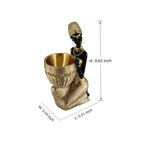 African Resin Woman Statue with Bowl – Golden Kneeling Tribal Figurine for Home Decor, Candy Dish, Jewelry Holder, Boho Shelf Accent - color: 305gold