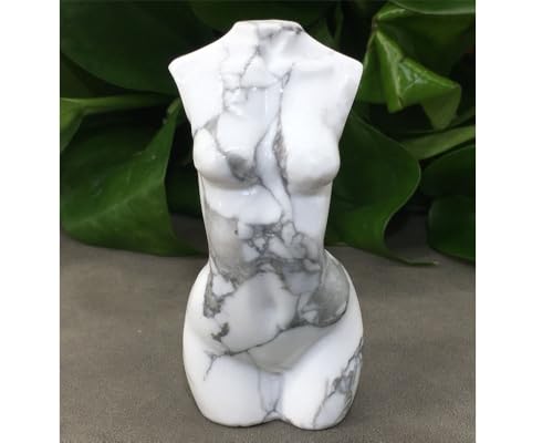 Natural White Turquoise Crystal Female Model Figurine Hand Carved Body Sculpture Statue Gemstone Small Figurine Reiki 3 Inch Home Office Decor Ornaments 100-150 Grams - color: White Turquoise