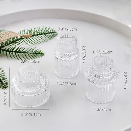 Ribbed Glass Candlestick Holders 6PCS Clear Candle Stick Holders for Tealight Taper Candles Dining Table Centerpieces Holiday Decoration - color: Clear