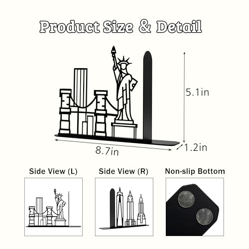 Metal City Skyline Modern Bookends, New York Themed Decorations, NYC Skyline Souvenirs - color: New York