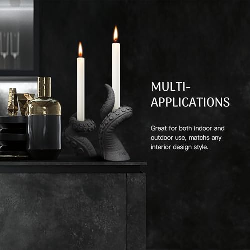 Octopus Candlestick Holders True Natural Reclaimed Stone, Set of 2 Premium Reclaimed Stone Candlestick Holder for Wedding Dinning Party, Candle Stand for 3/4 inch Thick Candles Color Black