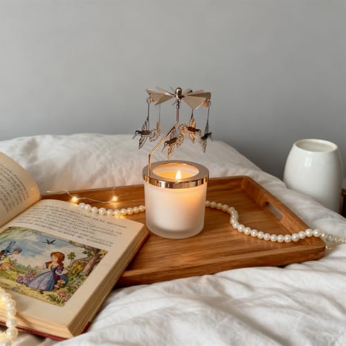 kingnero Lavender Scented Candle Carousel Rotary Candle Holder Spinning Tea Light Holder Birthday Gifts for Women, Mom, Wife, Girlfriend, Sister, Female Friends, (Golden Hummingbird) - color: Golden Hummingbird