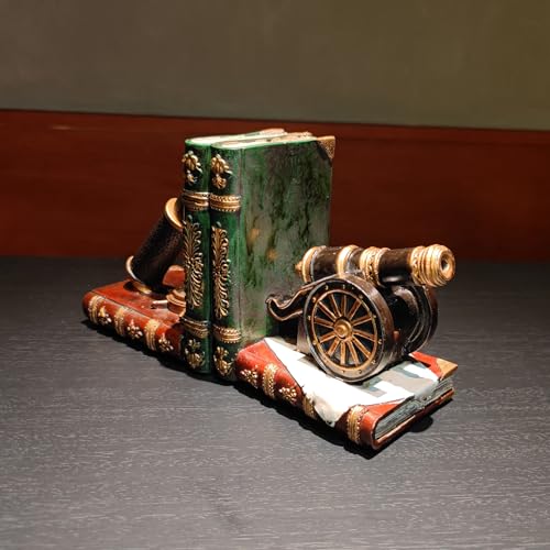 Brown Nostalgic Nautical Bookend Telescope Book Supports Anti-Slip Base Resin (Set of 2) Book Ends to Hold Books Nautical Enthusiast Home Office Shelf Bookcase Decor Gift