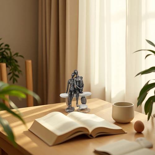 Lescafita Romantic Couple Figurines Sculpture – Abstract Couple Sculpture on Stone Bench, Modern Home Decor Statue, Unique for Couple - color: 11