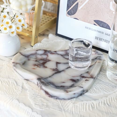 Natural Marble Oval Jewelry Dish, Trinket Tray for Ring & Earring Holder, Vanity/Nightstand Decor with Unique Natural Veins, Gift for Women/Mom/Daughter - color: 021-Viola, size: 9.1"L x 9.1"W x 0.7"H