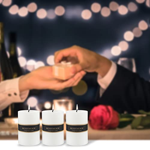 3×4 White Pillar Candles Set of 3 Unscented Handpoured Weddings, Home Decoration, Restaurants, Spa, Church Smokeless Cotton Wick - size: 3×4 white