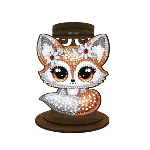 BAYUNOE DIY Candlestick Holders Wooden Desktop Diamond Art Painting Candle Holder Double-Sided Diamond Vintage Modern Decorative for Table Mantel Wedding Dinning Party-Brown Fox - color: Brown Fox