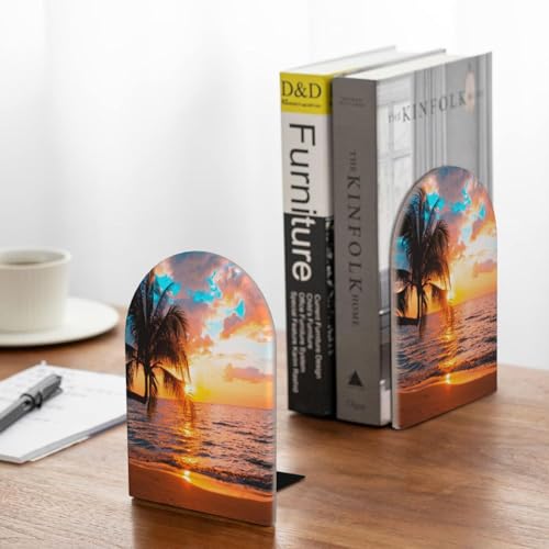 Tropical Palm Tree Bookends Decorative Summer Beach Book Ends for Shelves Heavy Books Holder Organizer Non-Slip Desk Book End for Kids Room Office School Kitchen Home Desktop Decor 1 Pairs - color: Tropical