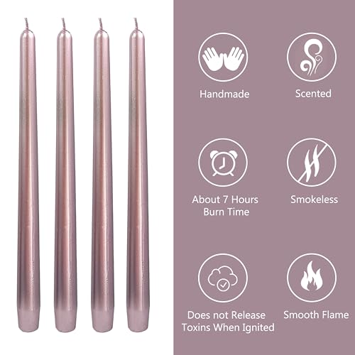 10 Inch Metal Taper Candles Handmade Set of 4 – Unscented Tapered Candles in Purple, Candlesticks Smokeless Candle Sticks for Wedding, Home Decor, and Dinner Table - color: Gold Purple