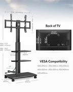 FITUEYES Rolling TV Stand with Power Outlets, Swivel Portable TV Stand for 32-70 Inch LCD LED OLED Flat/Curved Panel Screen TVs, Height Adjustable&Wood Base, Mobile TV Cart with 2 Shelves, Black - color: Black, style: With Wheels & Power Strip