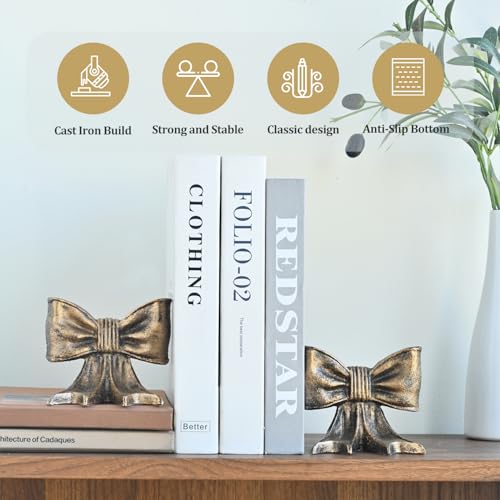 Metal Bookends Set of 2, Heavy Duty Book Ends for Heavy Books, Autumn Copper Decorative Bookends for Shelves Desk Office Home Decor - color: Autumn Copper