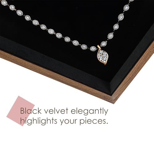 MOOCA 2 Pcs Wooden Jewelry Display Tray, Presentation Tray, Organizer for Rings, Necklaces, Earrings, and Accessories, Walnut Color with Black Suede, 14" W x 9.6" D x 1.2" H - color: 1 Compartment, Walnut/Black