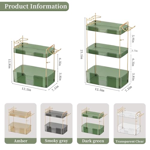 Akinbas 3 Tier Bathroom Organizer Countertop Makeup Perfume Tray Skincare Organizer Comes with Hair Dryer Rack and Toothbrush Holder for Bathroom Dresser Vanity (Green) - color: Green, size: NEW-3 Tier