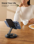 Lamicall Cell Phone Stand for Desk - [360° Rotation] Sturdy Adjustable Desktop Phone Holder, Foldable Mobile Stand, Office Desk Accessories Gifts for iPhone 17 16 15 14 Pro Max, Galaxy S26, Cellphone - color: Black