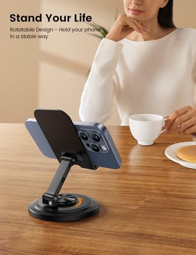Lamicall Cell Phone Stand for Desk - [360° Rotation] Sturdy Adjustable Desktop Phone Holder, Foldable Mobile Stand, Office Desk Accessories Gifts for iPhone 17 16 15 14 Pro Max, Galaxy S26, Cellphone - color: Black