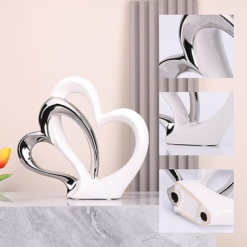 LCCCK Dubble Heart Statue Sculpture - Ceramic Heart Figurines Porcelain, Modern Love Statues Couple Romantic Bedroom Table Mantel Decor - Wedding Valentine Day Ornament