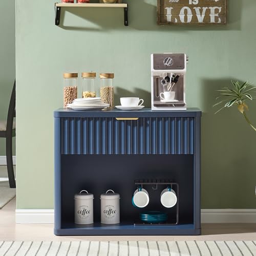 LEYAOYAO 31" Wide Fluted Nightstand with Charging Station, Oversized Extra Large 1 Drawer Night Stand with Golden Handle, Blue Wood Bedside Table Tall End Tables,for Bedroom, Living Room, Hallway - color: Blue, size: 1 Drawers