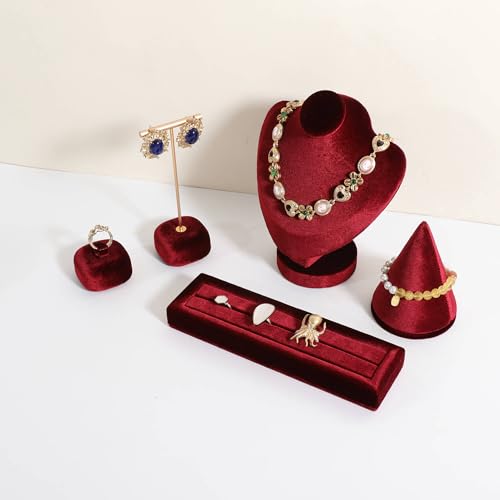 Velvet Ring Storage Organizer, Jewelry Display Holder with Slots for Show, Velvet Jewelry Ring Stand for Selling【Red】 - color: Red