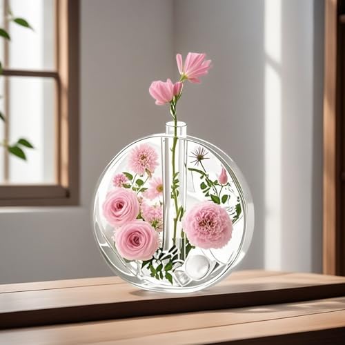 Large Vase Resin Molds, Round Silicone Molds for Epoxy Resin, Deep Resin Mold for Flowers w/3 Test Tubes, 3D Resin Art Molds for Flowers Preservation, DIY Gifts, Wedding Valentine Home Decors - size: Round