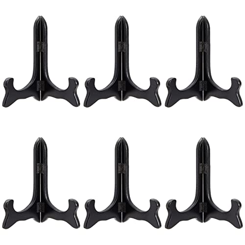 Juvale Wooden Plate Stands for Display - Plate Holders for Showcasing Collectible Items - Photo & Artwork Picture Holders for Tables - Lightweight & Sturdy Wood Display Stand - 6-Pack, 6 in, Black