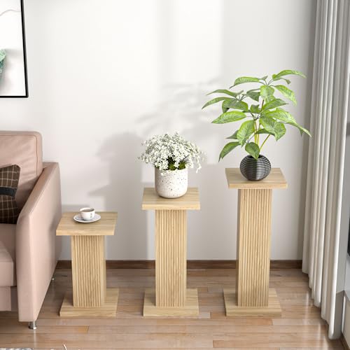 Tall Plant Stand for Indoor Outdoor,set of 3 Corner Plant Stand for Multiple Plants,Wood Pedestal Stands Flower Party Cake Display Stand,Sofa side table plant stand for living room balcony bedroom (Wood)