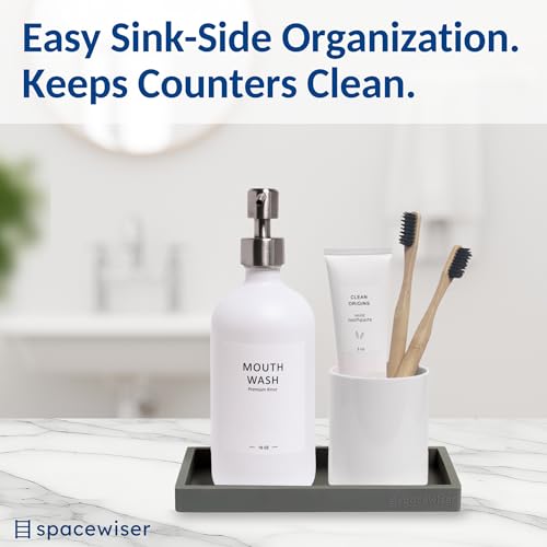 Spacewiser Countertop and Vanity Tray - 2 PC Small 7.7" Silicone Bathroom Trays, Kitchen Soap Tray, Dish Sponge Soap Holder Kitchen Sink Organizer Caddy, Bathroom Counter Trays for Lotion Dispenser - color: Modern Gray, size: 2 PC Small - 7"