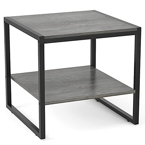 Homieasy End Table, 20 Inch Square End Table, Mini Fridge Stand with 2-Tier Storage Shelves, Industrial Wood Side Table Small Table Stand for Living Room, Bedroom, Office, Black Oak - color: Black Oak