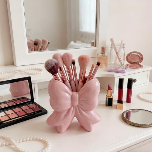 Pink Bow Vase, Pink Flower Vase for Home Decor, Coquette Ceramic Vase for Boho Style, Ceramic Vase for Ideal Shelf Decor/Table/Living Room. - color: Pink-1