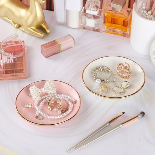 VanEnjoy 5.3 Inch Jewelry Dish Tray Small Jewelry Tray for Women Pink Ceramic Trinket Dish Catch All Tray for Ring Earring Necklace Bracelet Key - color: Pink