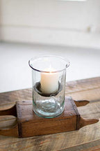 First of a Kind Glass Hurricane Pillar Candle Holder with Rustic Metal Insert, Perfect as a Centerpiece (8" Tall Clear) - size: 8" Tall Clear