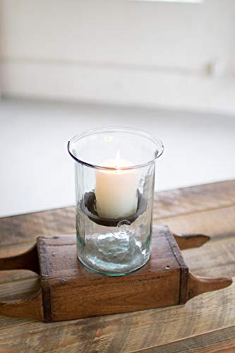 First of a Kind Glass Hurricane Pillar Candle Holder with Rustic Metal Insert, Perfect as a Centerpiece (8" Tall Clear) - size: 8" Tall Clear